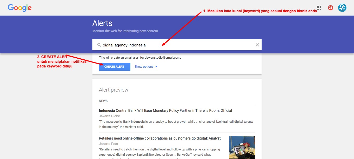 Google Alerts Monitor the Web for interesting new content